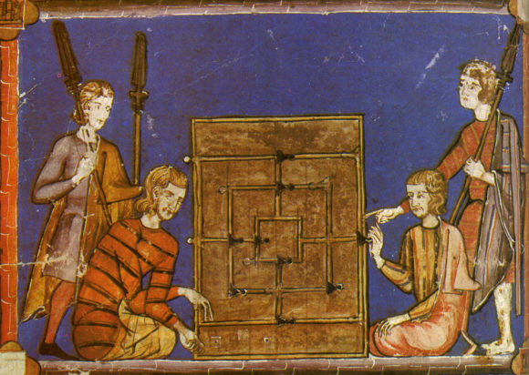 Рис. 3. Игра в «Мельницу». Иллюстрация из «Книги игр» короля Альфонсо X (Испания, 1283 год)